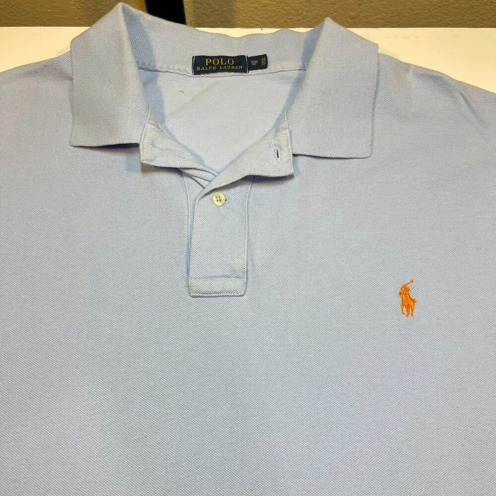 Polo Ralph Lauren Knit Short Sleeve Polo Shirt  Mens 2XB Big Blue w/ Orange Pony